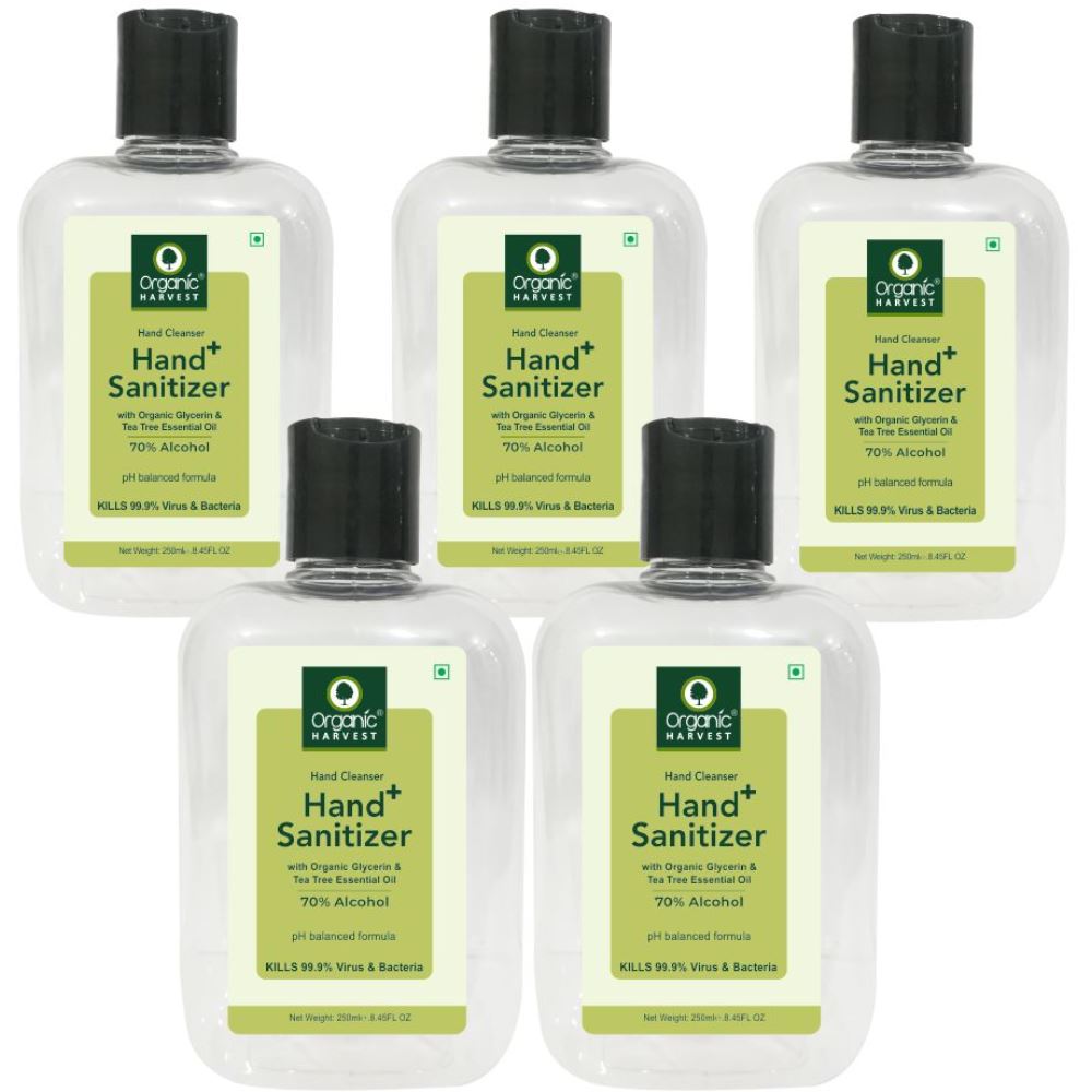 Organic Harvest Hand Sanitizer With Tea-Tree Essential Oil (250ml, Pack of 5)