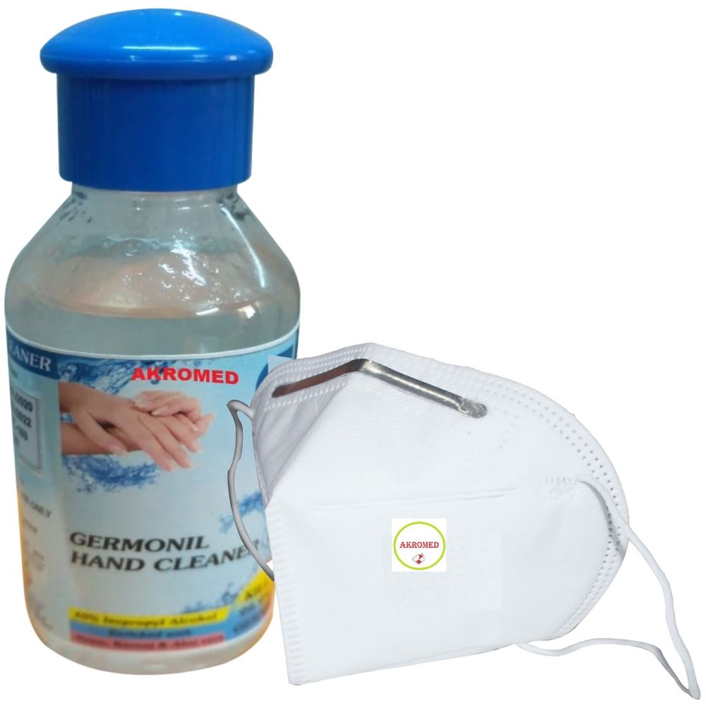Akromed Hand Sanitizer Gel (120Ml )And AN95 Face Mask With Nose Pin 5 layer With Cotton Cloth Reuseable (1Pcs) Combo Pack (1Pack) Akromed Hand Sanitizer Gel (120Ml )And AN95 Face Mask With Nose Pin 5 layer With Cotton Cloth Reuseable (1Pcs) Combo Pack (1Pack)