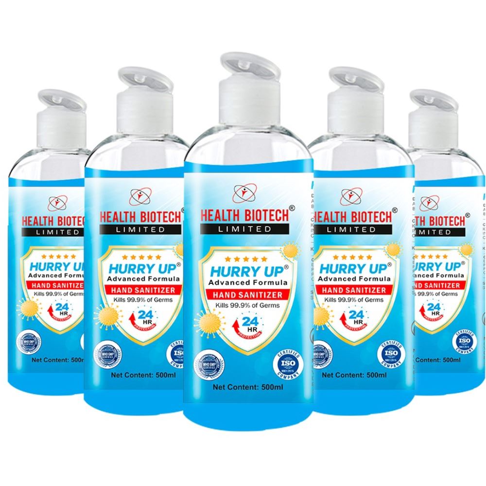 Health Biotech Hurry up Advanced Hand Sanitizer (500ml, Pack of 5) Health Biotech Hurry up Advanced Hand Sanitizer (500ml, Pack of 5)
