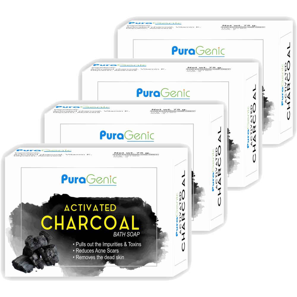 Puragenic Activated Charcoal Bath Soap (75g, Pack of 4)