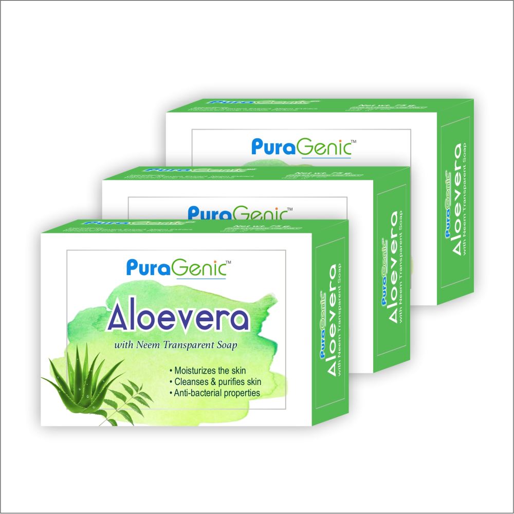 Puragenic Aloevera With Neem Transparent Soap (75g, Pack of 3)