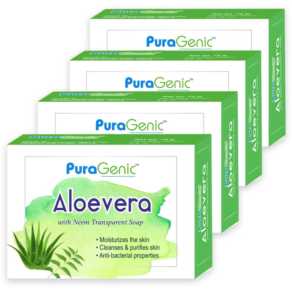 Puragenic Aloevera With Neem Transparent Soap (75g, Pack of 4)