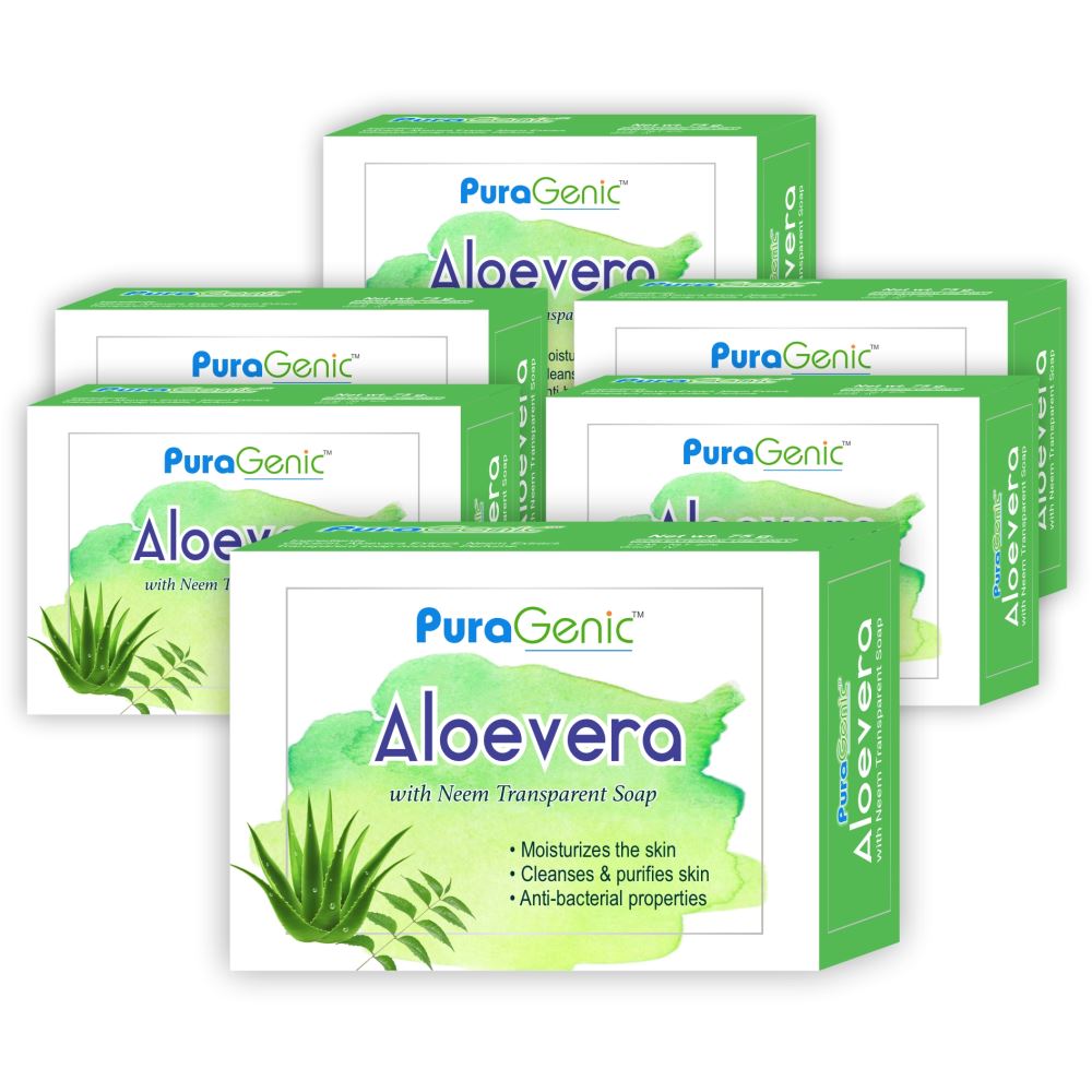 Puragenic Aloevera With Neem Transparent Soap (75g, Pack of 6)