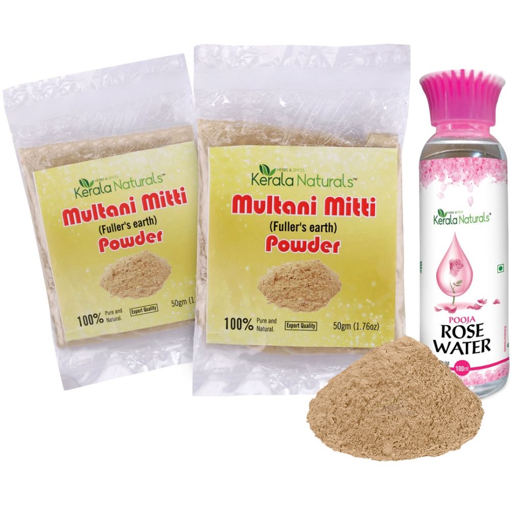 Kerala Naturals Multani Mitti Powder +Rose Water (1Pack)