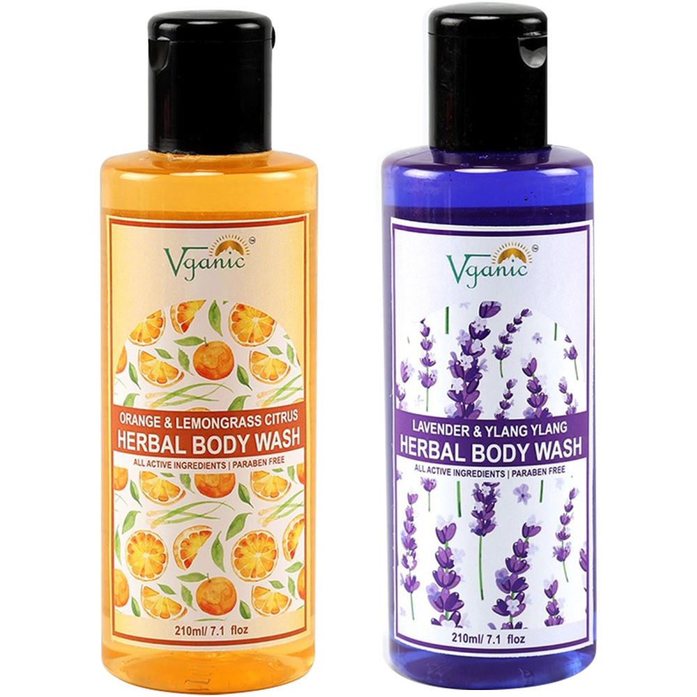 Vganic Lavender Ylang-Ylang Body Wash + Orange & Lemongrass Citrus Body Wash Combo Pack (1Pack)