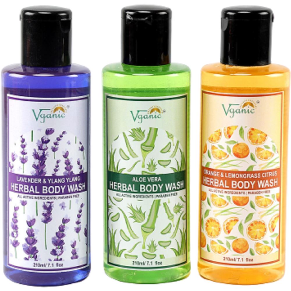 Vganic Lavender Ylang-Ylang Body Wash + Orange & Lemongrass Citrus Body Wash + Aloe Vera Body Wash Combo Pack (1Pack)