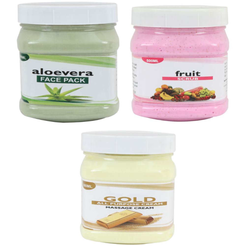 Indirang Aloevera Face Pack, Fruit Scrub & Gold Cream Combo Pack (1Pack)