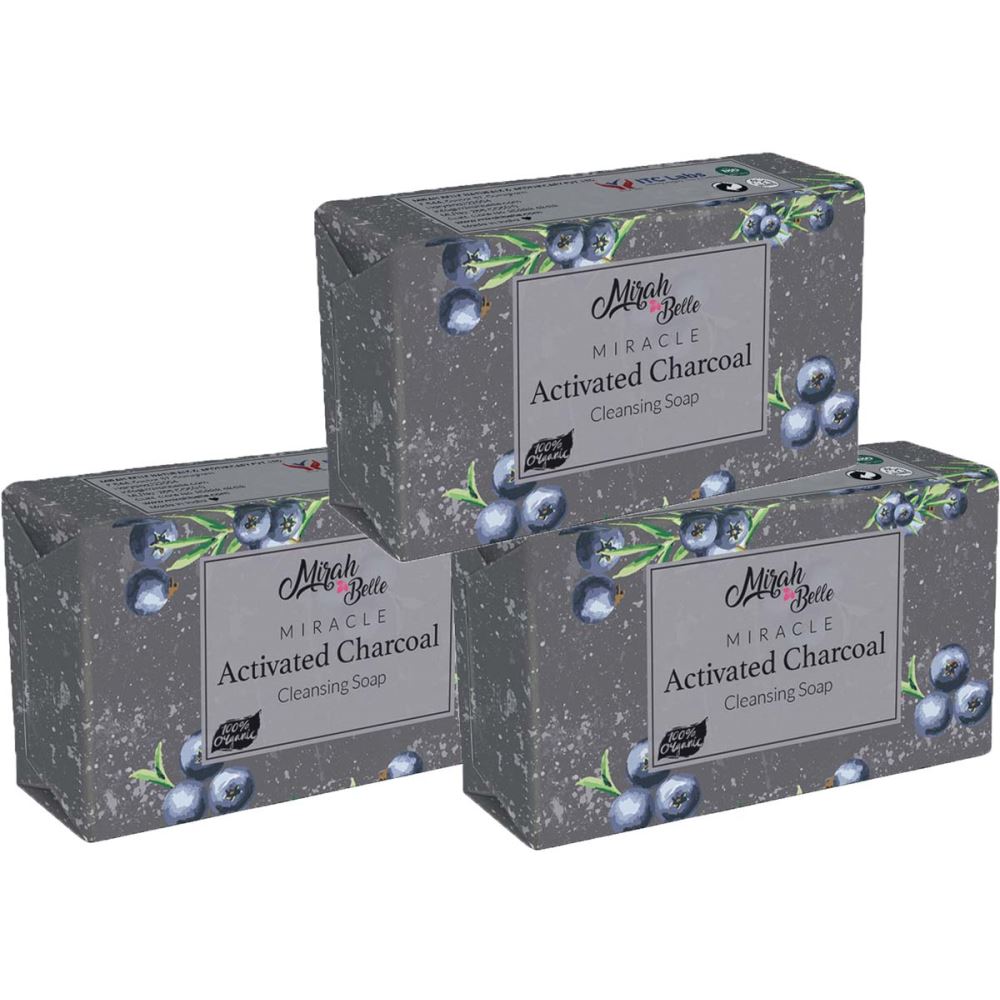 Mirah Belle Organic Activated Charcoal Cleansing Soap Bar (125g, Pack of 3)