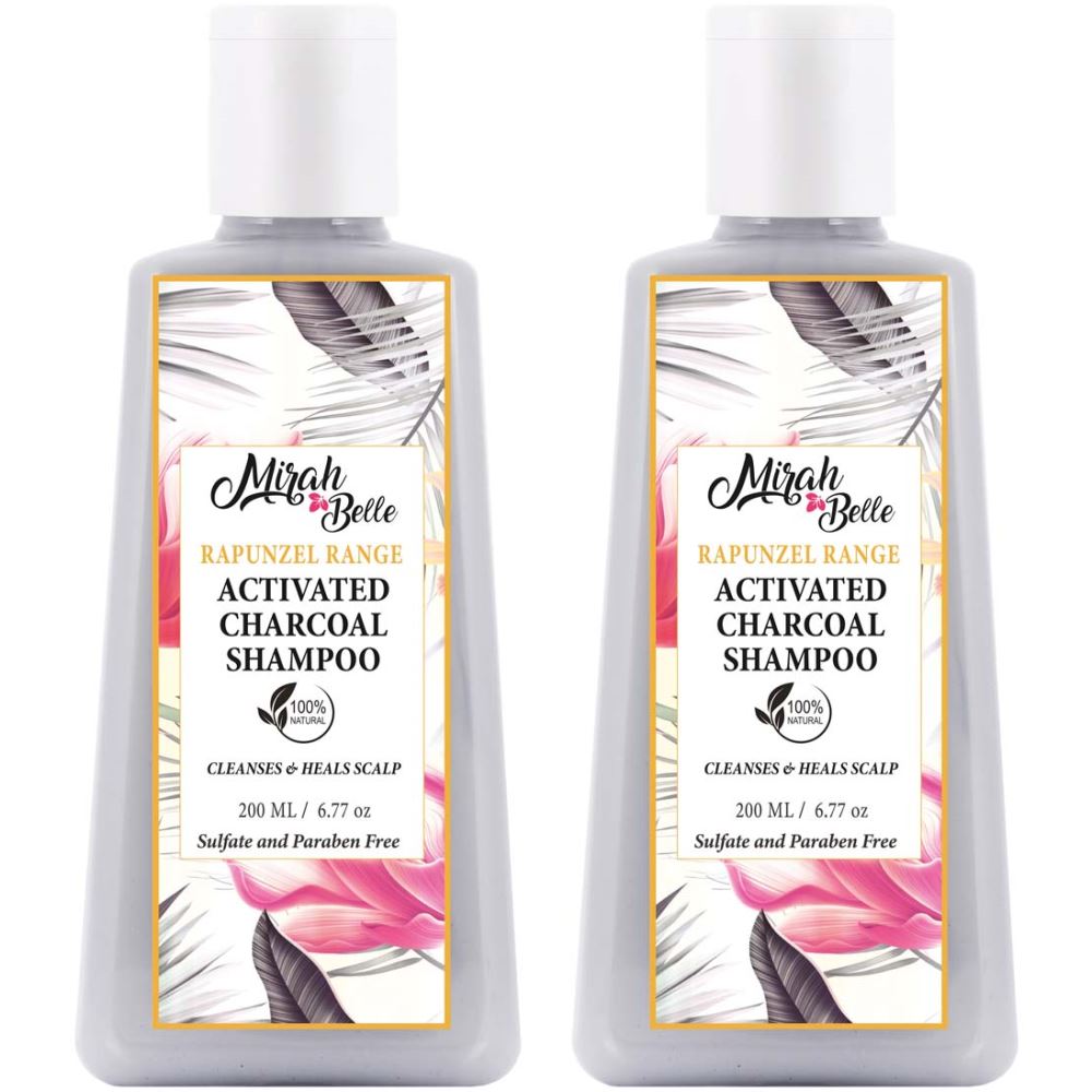 Mirah Belle Natural & Organic Activated Charcoal Shampoo Sulfate And Paraben Free (200ml, Pack of 2)