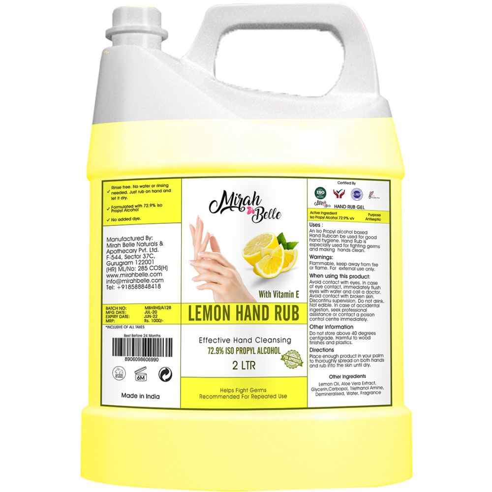 Mirah Belle Lemon Hand Rub Sanitizer Gel Can Refill Pack (2000ml)