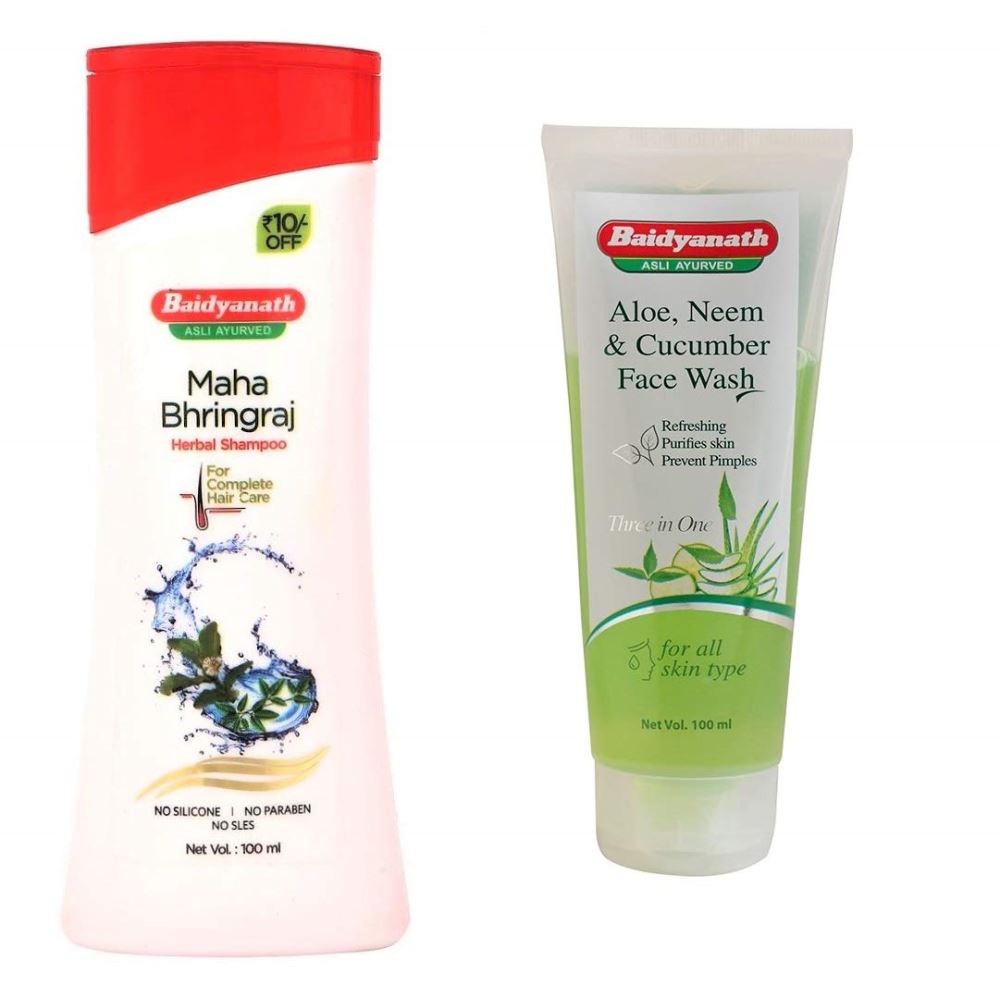 Baidyanath Maha Bhringraj Herbal Shampoo & Aloe, Neem & Cucumber Face Wash (1Pack)