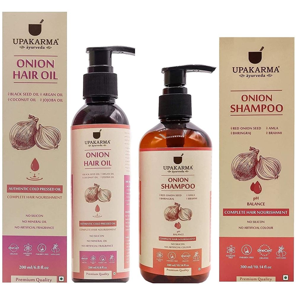 Upakarma Ayurveda Black Seed Onion Hair Oil And Red Onion Shampoo Hair Care Kit For Strong Hair (Oil + Shampoo Ultimate Combo) (1Pack, Pack of 2)