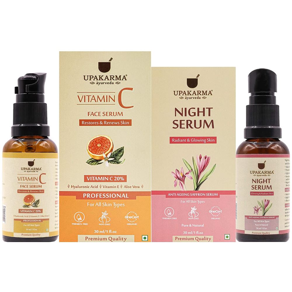 Upakarma Ayurveda Vitamin C Face Serum And Night Serum With Saffron Combo Pack (1Pack, Pack of 2)
