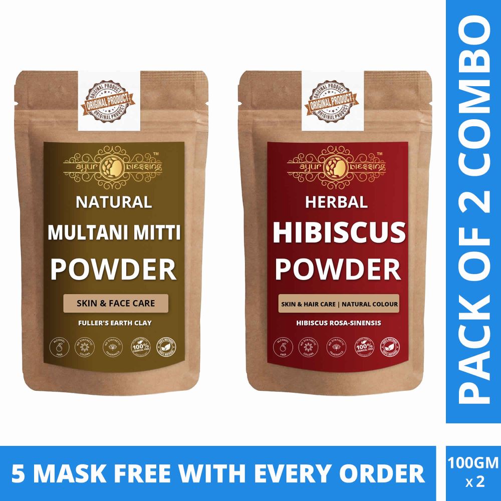 Ayur Blessing Multani Mitti And Hibiscus Powder Combo Pack (1Pack)
