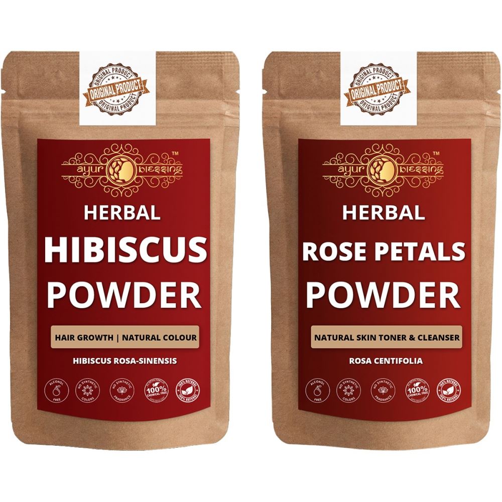 Ayur Blessing Hibiscus And Rose Petals Powder Combo Pack (1Pack)