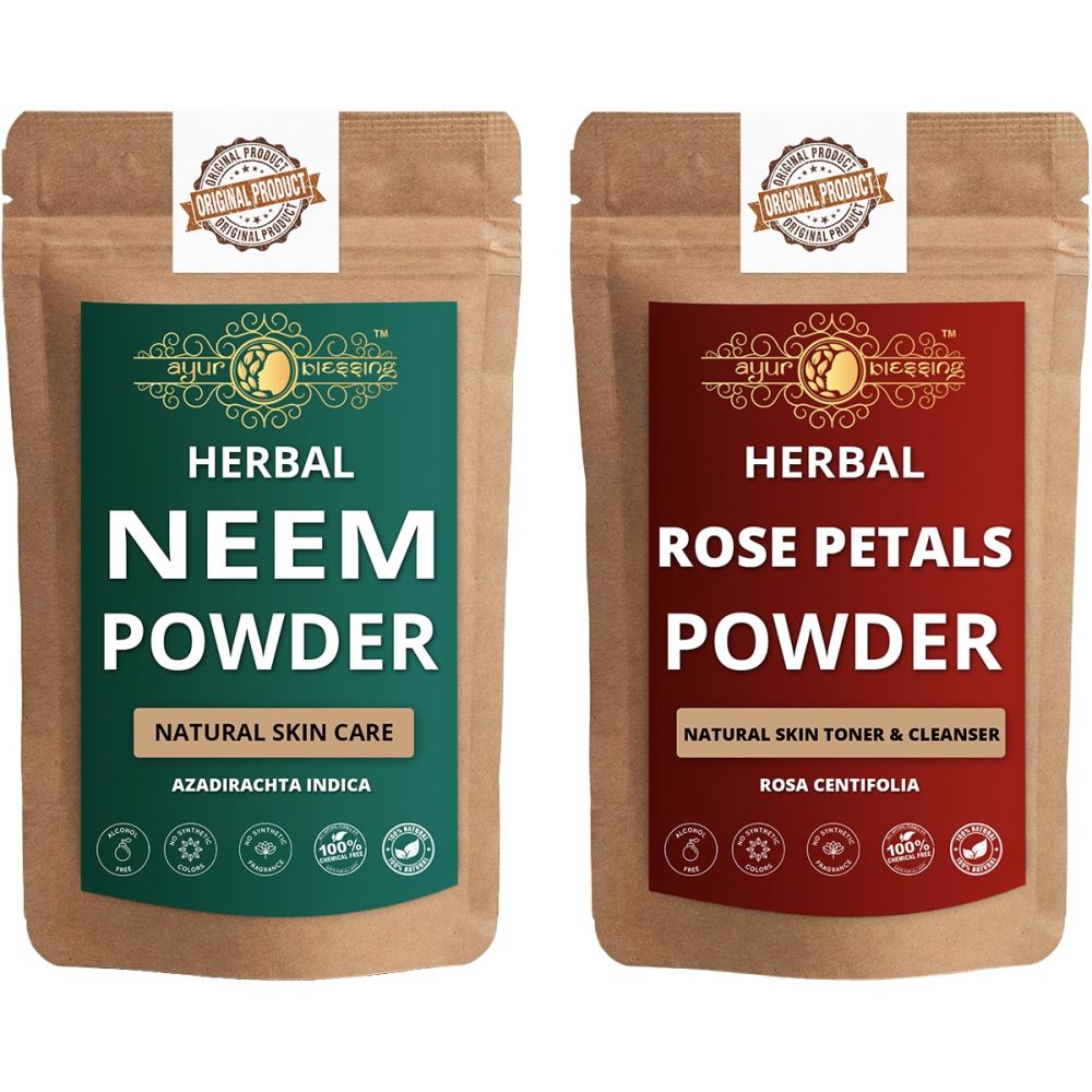 Ayur Blessing Neem Leaf And Rose Petals Powder Combo Pack (1Pack)
