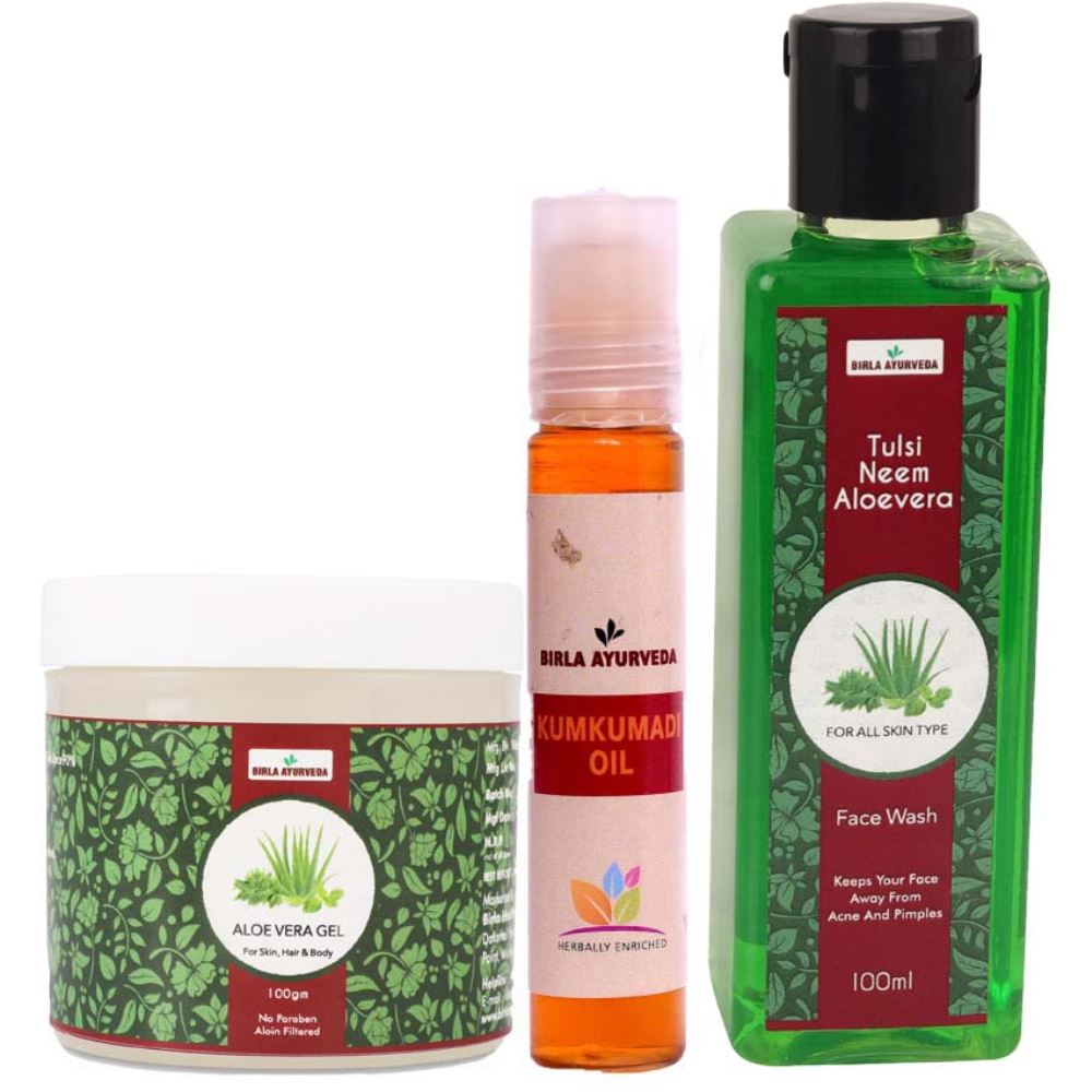 Birla Ayurveda Face Kit (Aloe Vera Facewash + Kumkumadi Oil + Aloe Vera Gel) (1Pack)