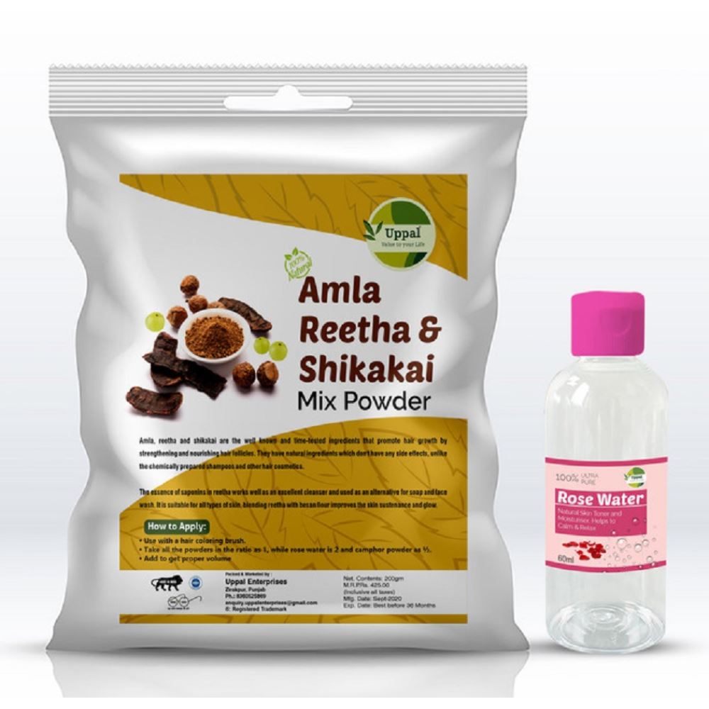 Uppal Natural Amla, Reetha, Shikakai Mix Powder Free Rose Water (200g)
