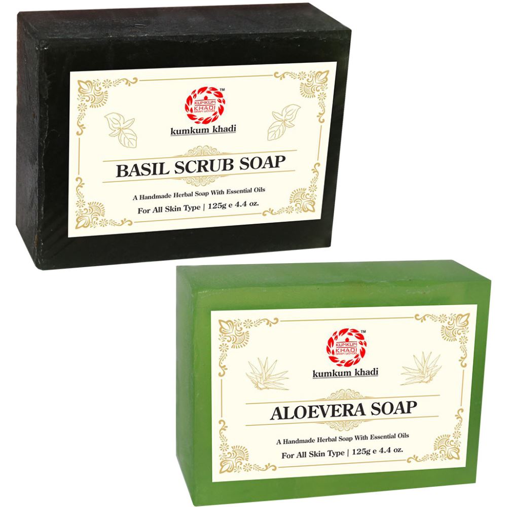 Kumkum Khadi Herbal Basil Scrub And Aloevera Soap (1Pack)