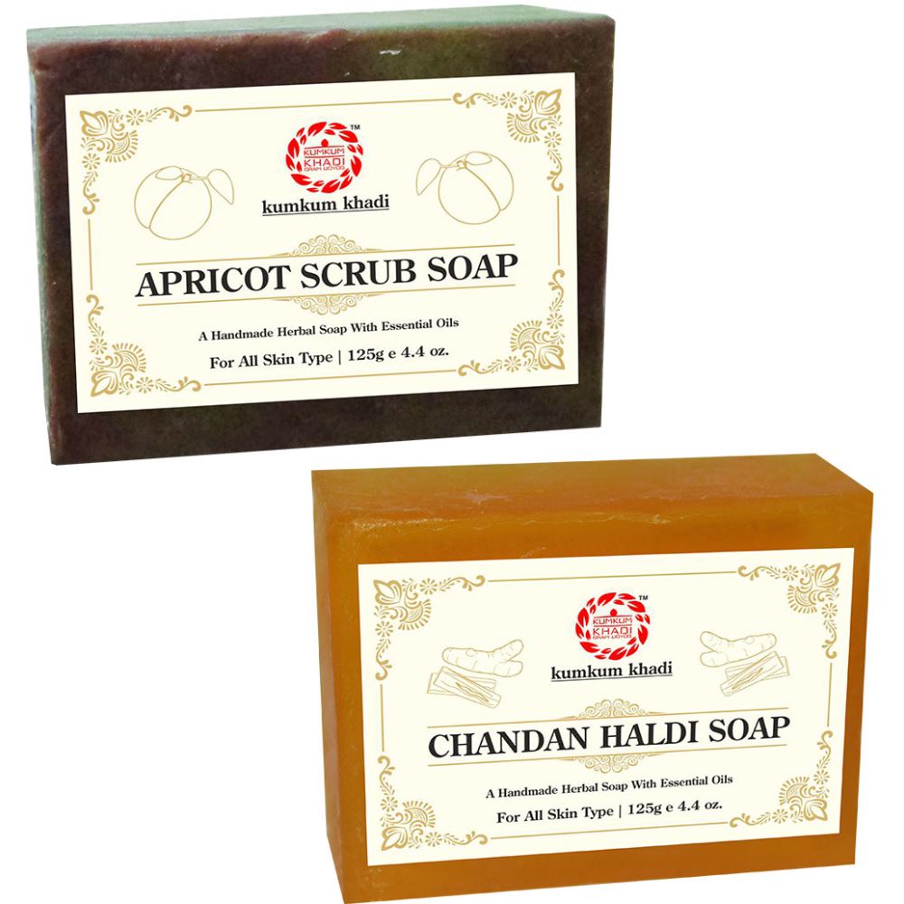 Kumkum Khadi Herbal Apricot Scrub And Chandan Haldi Soap (1Pack)