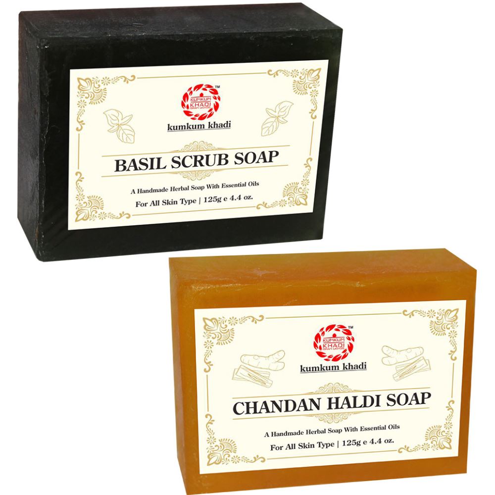 Kumkum Khadi Herbal Basil Scrub And Chandan Haldi Soap (1Pack)