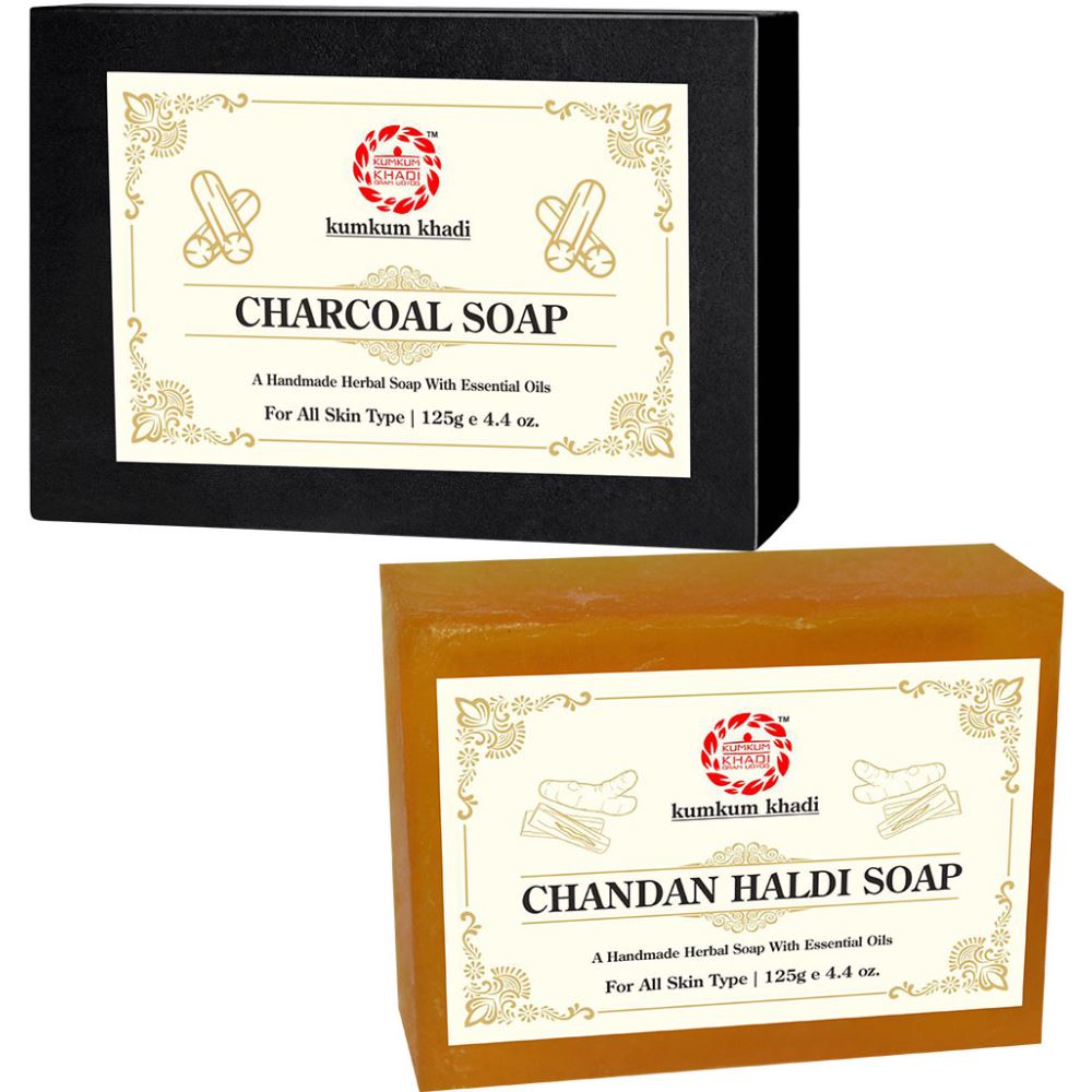 Kumkum Khadi Herbal Charcoal And Chandan Haldi Soap (1Pack)