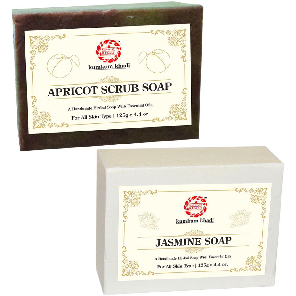 Kumkum Khadi Herbal Apricot Scrub And Jasmine Soap (1Pack)