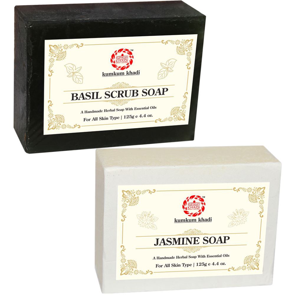Kumkum Khadi Herbal Basil Scrub And Jasmine Soap (1Pack)