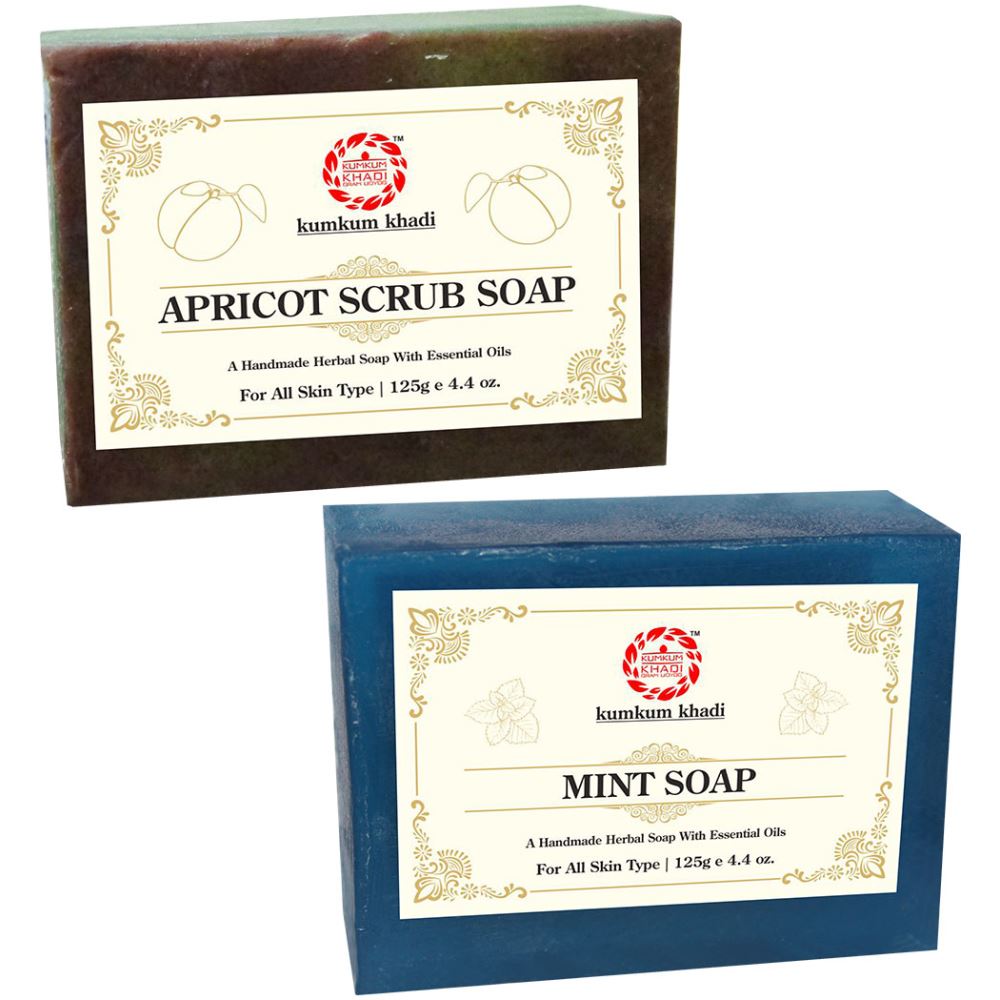 Kumkum Khadi Herbal Apricot Scrub And Mint Soap (1Pack)