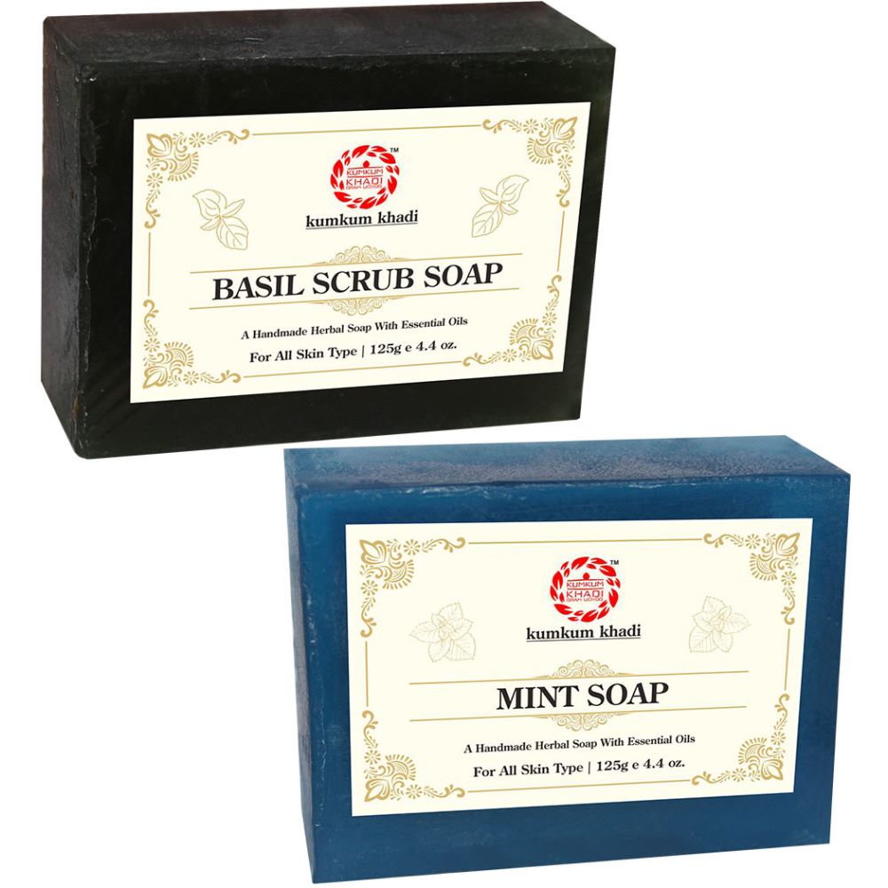 Kumkum Khadi Herbal Basil Scrub And Mint Soap (1Pack)
