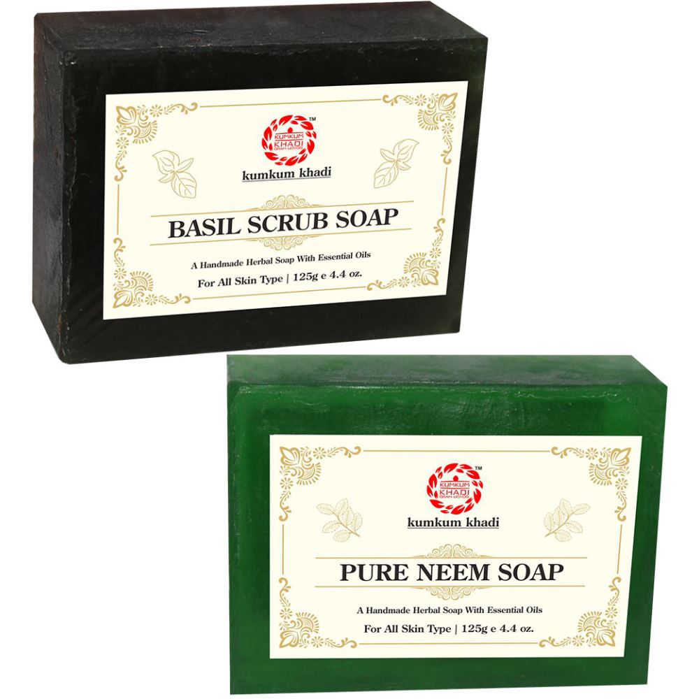 Kumkum Khadi Herbal Basil Scrub And Pure Neem Soap (1Pack)
