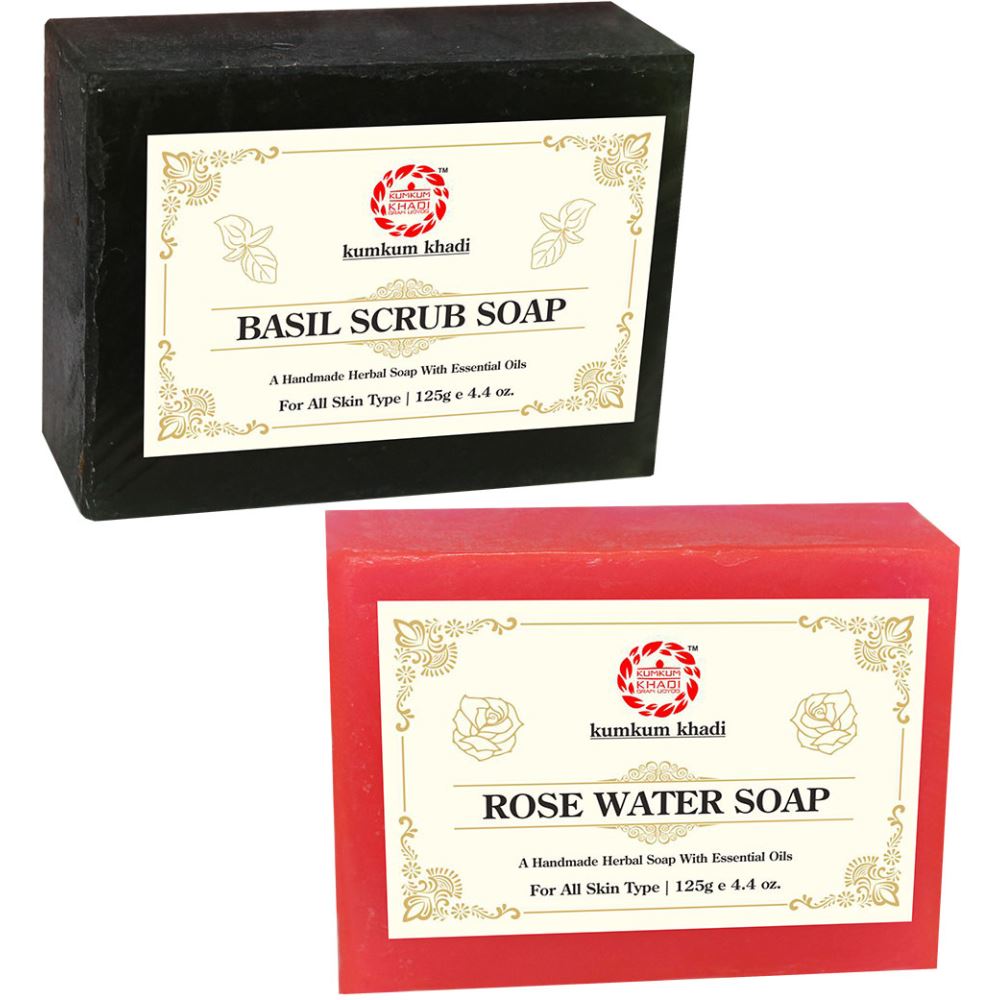 Kumkum Khadi Herbal Basil Scrub And Rose Water Soap (1Pack)