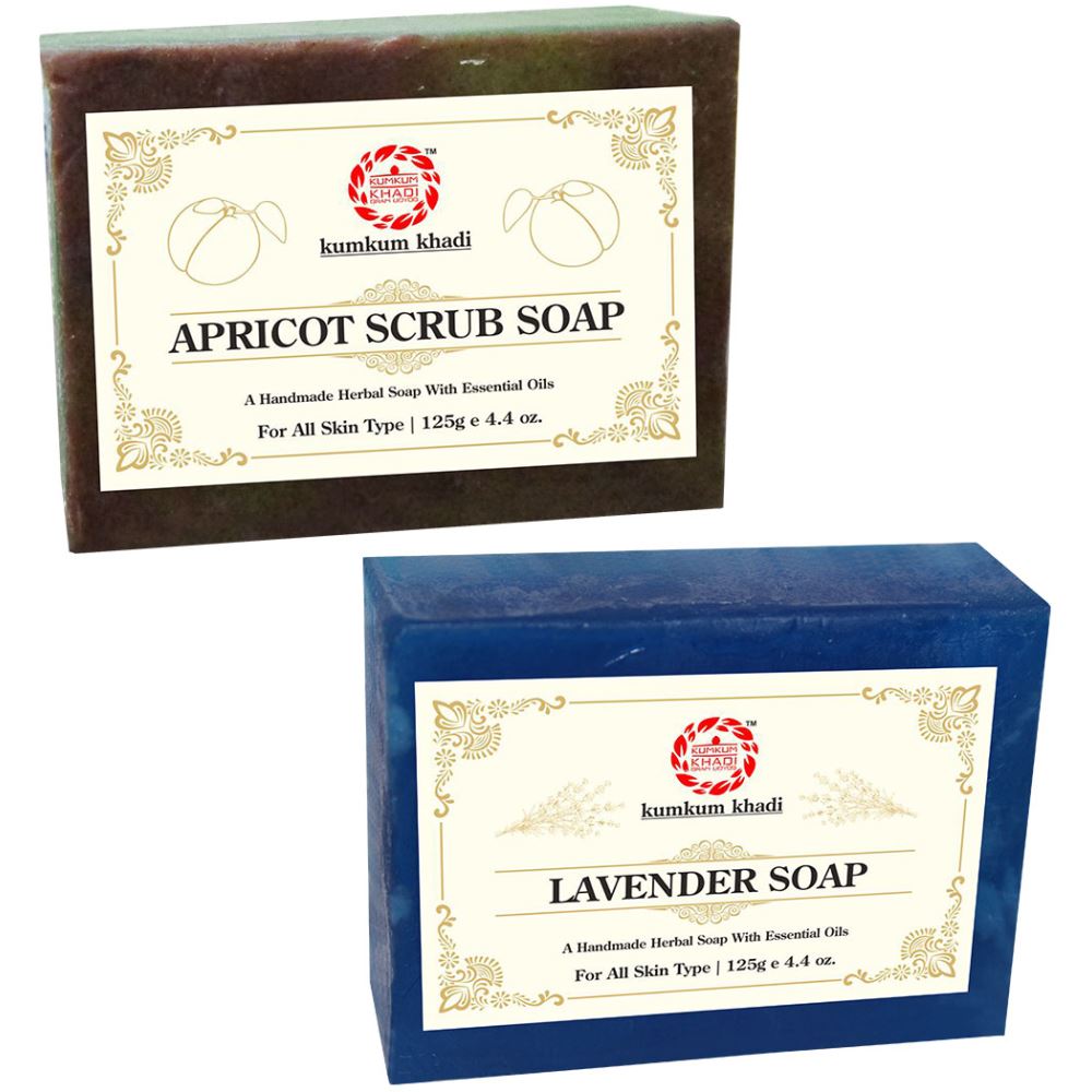 Kumkum Khadi Herbal Apricot Scrub And Lavender Soap (1Pack)