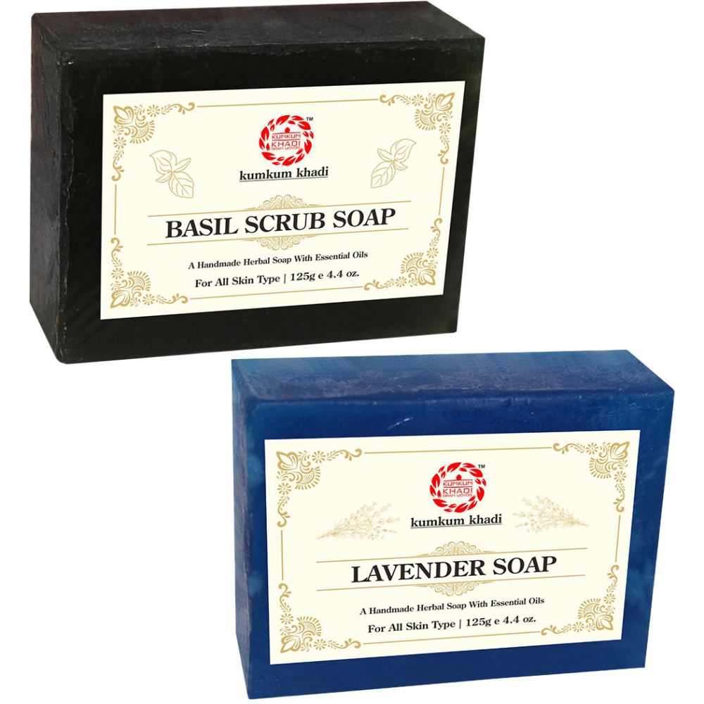 Kumkum Khadi Herbal Basil Scrub And Lavender Soap (1Pack)