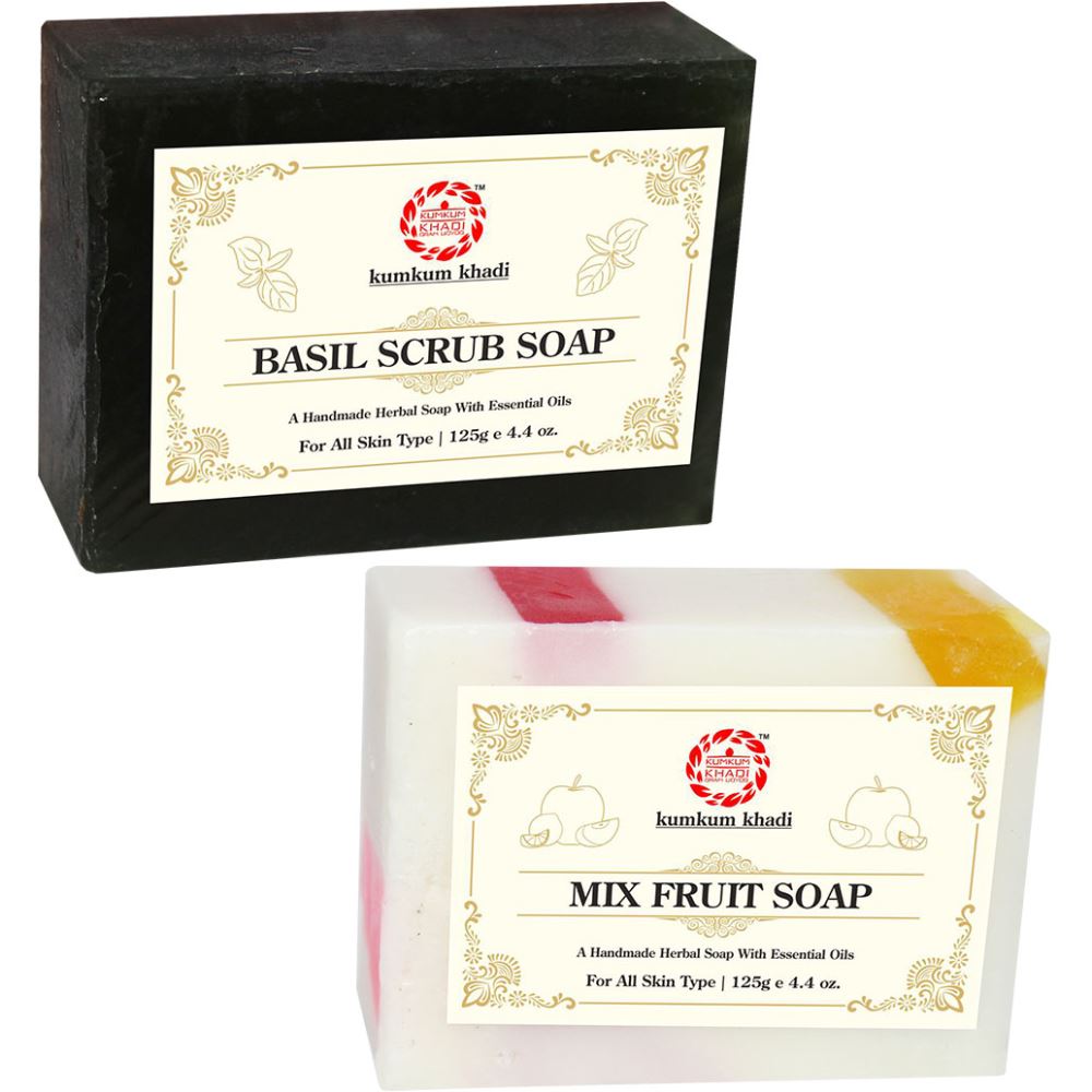 Kumkum Khadi Herbal Basil Scrub And Mix Fruit Soap (1Pack)