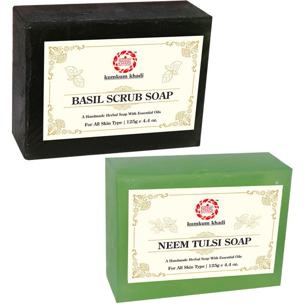 Kumkum Khadi Herbal Basil Scrub And Neem Tulsi Soap (1Pack)