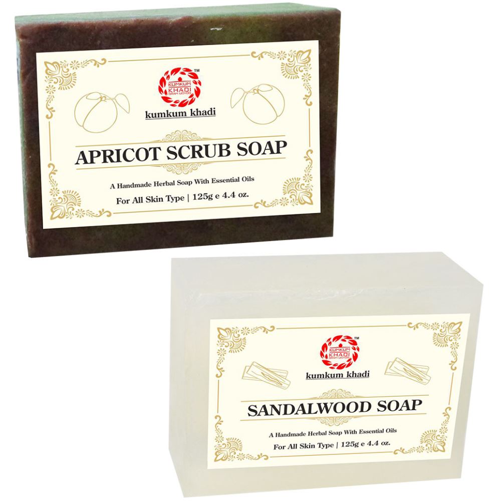Kumkum Khadi Herbal Apricot Scrub And Sandalwood Soap (1Pack)