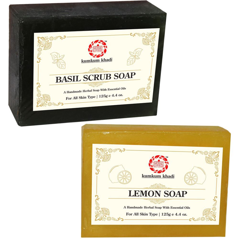Kumkum Khadi Herbal Basil Scrub And Lemon Soap (1Pack)