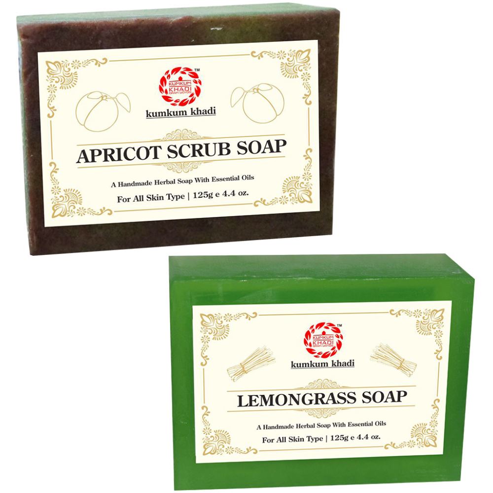 Kumkum Khadi Herbal Apricot Scrub And Lemongrass Soap (1Pack)