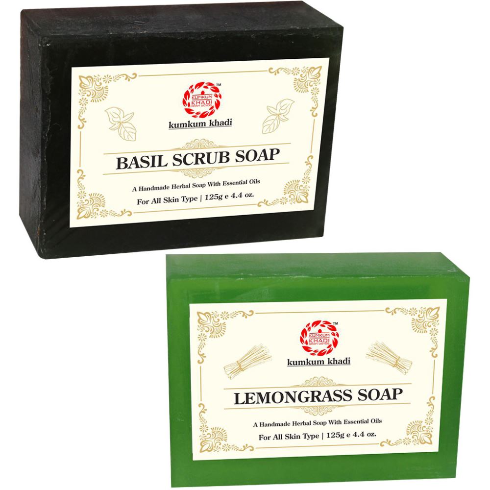 Kumkum Khadi Herbal Basil Scrub And Lemongrass Soap (1Pack)