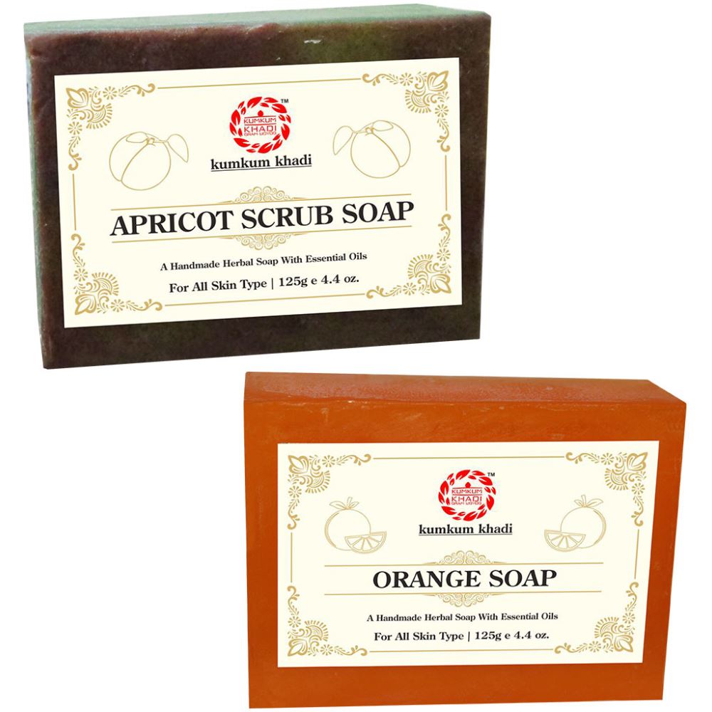 Kumkum Khadi Herbal Apricot Scrub And Orange Soap (1Pack)