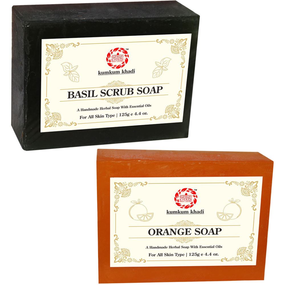 Kumkum Khadi Herbal Basil Scrub And Orange Soap (1Pack)