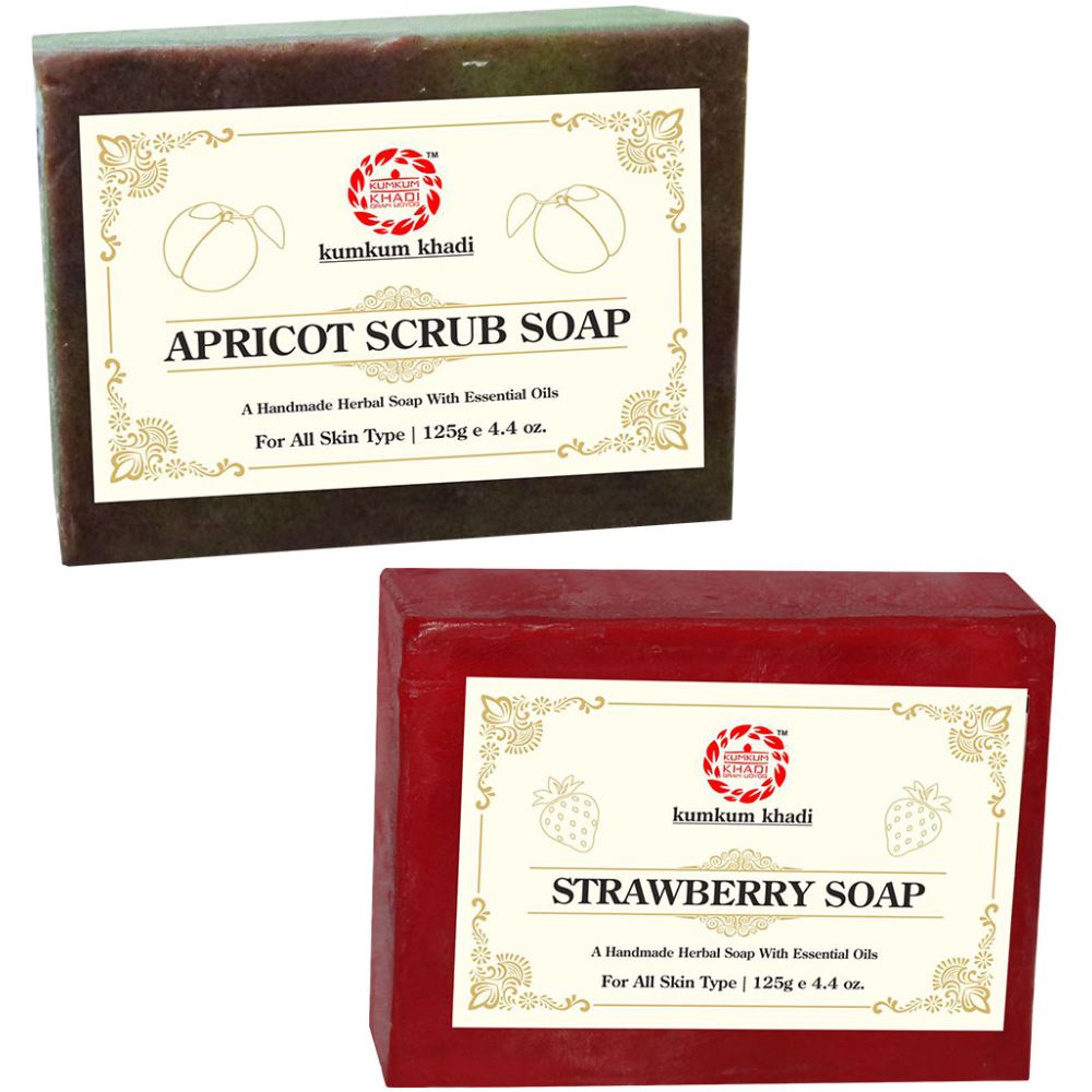 Kumkum Khadi Herbal Apricot Scrub And Strawberry Soap (1Pack)