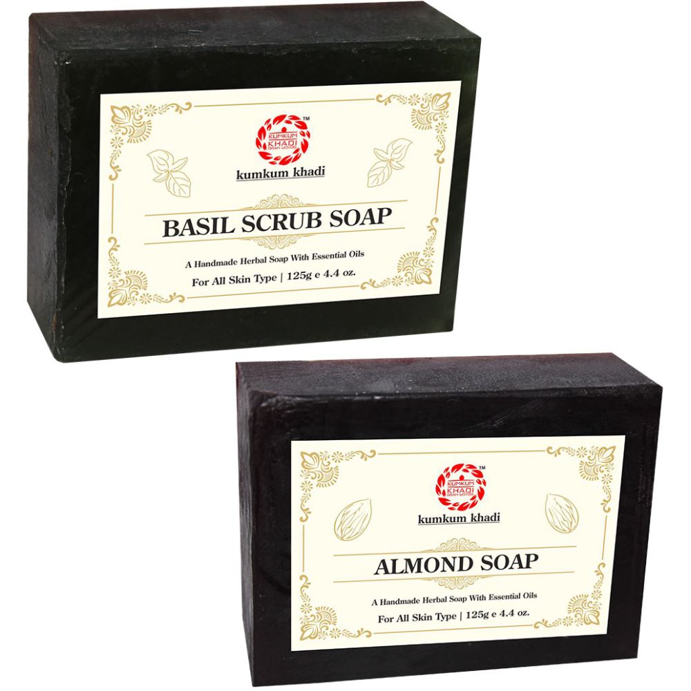 Kumkum Khadi Herbal Basil Scrub And Almond Soap (1Pack)