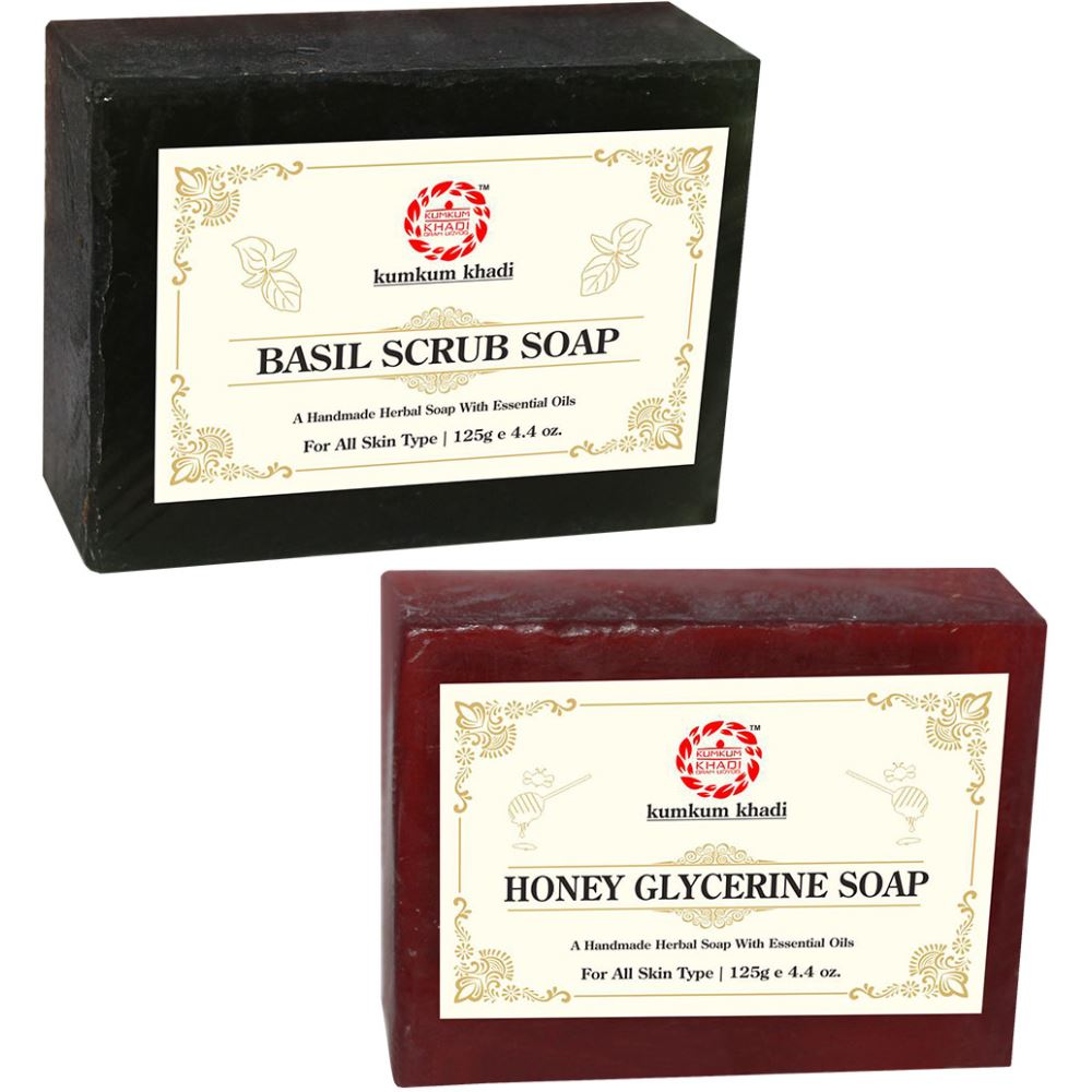 Kumkum Khadi Herbal Basil Scrub And Honey Glycerine Soap (1Pack)