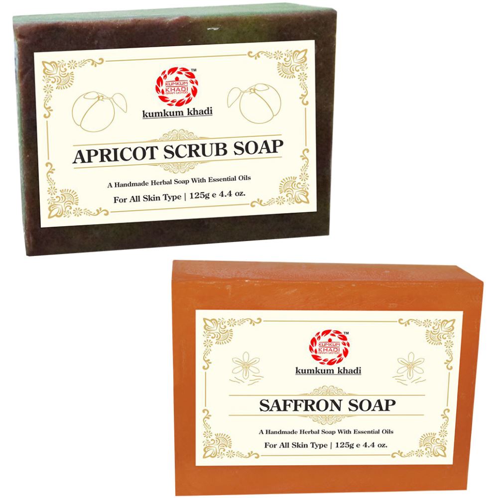 Kumkum Khadi Herbal Apricot Scrub And Saffron Soap (1Pack)