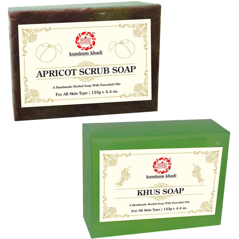 Kumkum Khadi Herbal Apricot Scrub And Khus Soap (1Pack)