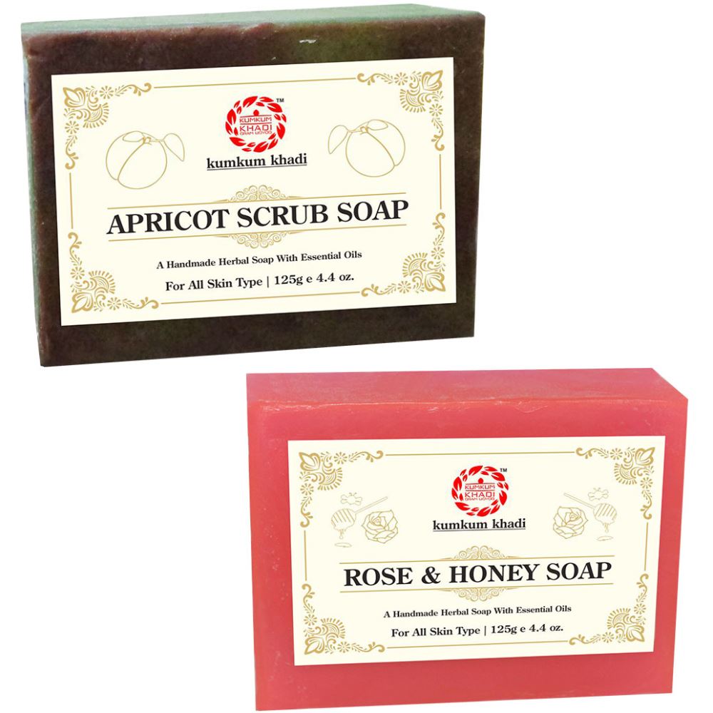 Kumkum Khadi Herbal Apricot Scrub And Rose & Honey Soap (1Pack)