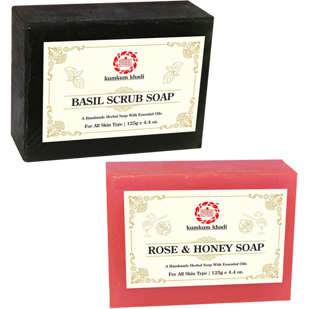 Kumkum Khadi Herbal Basil Scrub And Rose & Honey Soap (1Pack)