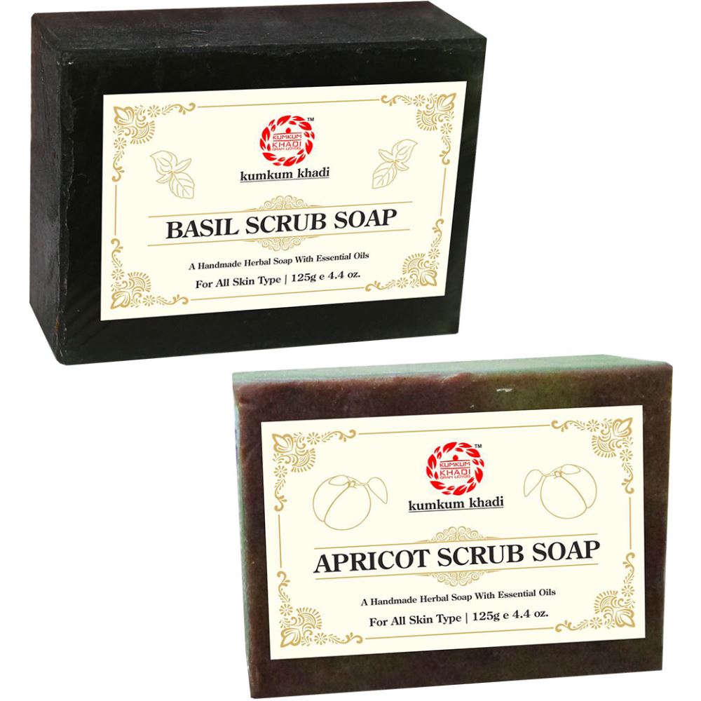 Kumkum Khadi Herbal Basil Scrub And Apricot Scrub Soap (1Pack)